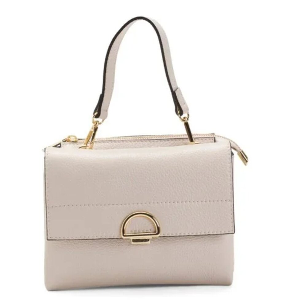 ISADORA Latte Crossbody Purse Leather Dual Compartment Chain Strap NEW Italy